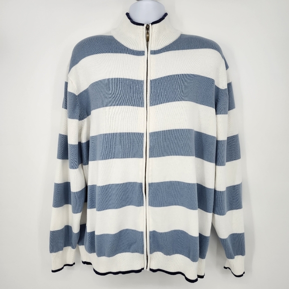 Blue Stripe Mens Full Zip Sweater Cardigan Size XXL‎ Frat Boy Prep Coastal - Picture 1 of 8